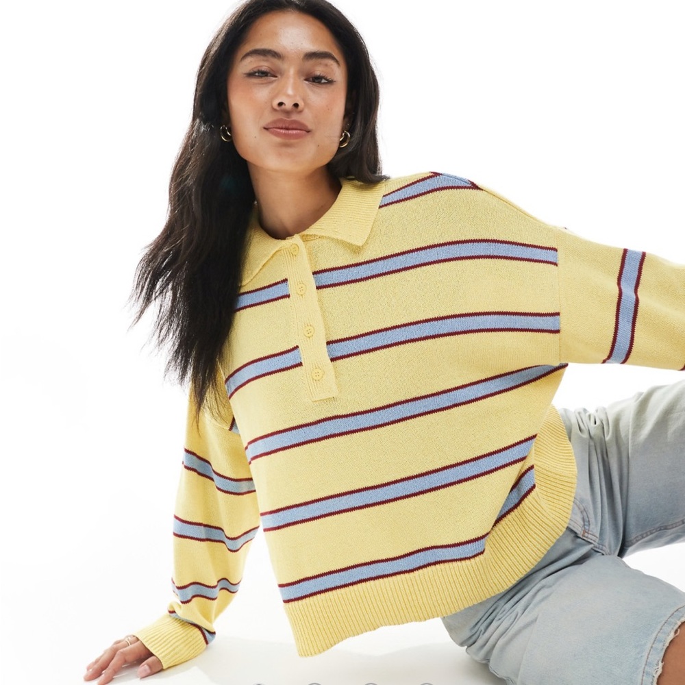 ASOS Design Yellow Striped Collared Polo